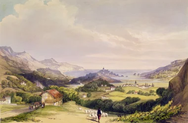 Carlist Fort El Parque met Fuentarabia en monding van de Bidassoa, 1838